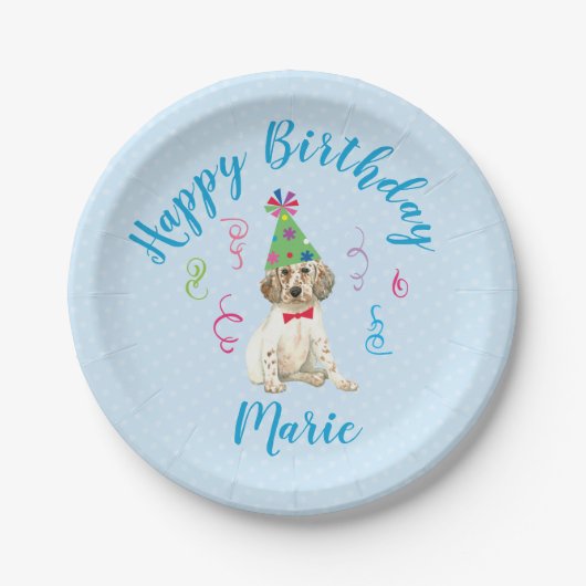 Birthday Party English Setter Paper Plate Pappteller (Vorderseite)