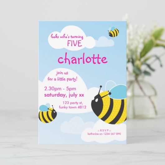 BIRTHDAY PARTY ERSUCHT: Bienen im Himmel 1P Einladung (Stehend Vorderseite)