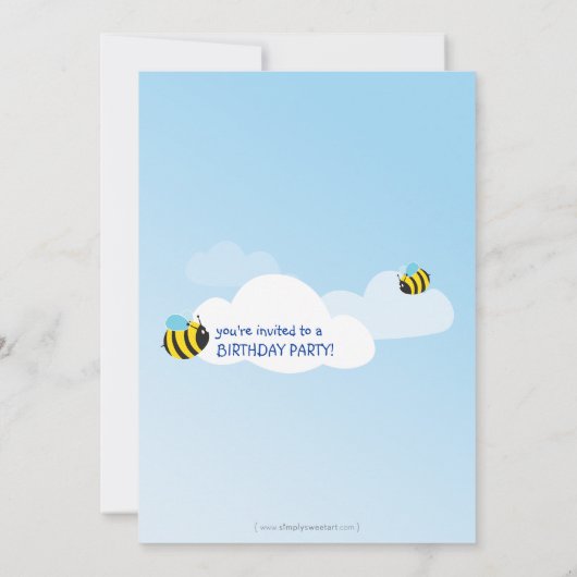 BIRTHDAY PARTY ERSUCHT: Bienen im Himmel 2P Einladung (Rückseite)
