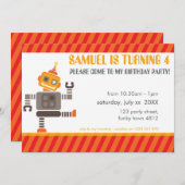 BIRTHDAY PARTY ERSUCHT coolen Roboter, Orange zu t Einladung (Vorne/Hinten)