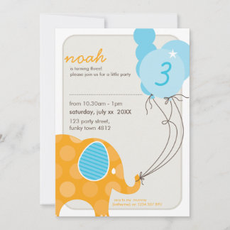 BIRTHDAY PARTY ERSUCHT: Elefant + Ballone 2P Einladung