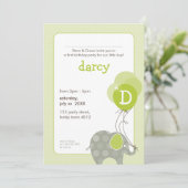 BIRTHDAY PARTY ERSUCHT: Elefant + Ballone 2P Einladung (Stehend Vorderseite)