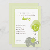 BIRTHDAY PARTY ERSUCHT: Elefant + Ballone 2P Einladung (Vorne/Hinten)