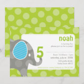 BIRTHDAY PARTY ERSUCHT: Elefant + Nummer 1L Einladung (Vorne/Hinten)