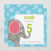 BIRTHDAY PARTY ERSUCHT: Elefant + Nummer 4SQ Einladung (Vorne/Hinten)