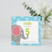BIRTHDAY PARTY ERSUCHT: Elefant + Nummer 4SQ Einladung (Stehend Vorderseite)