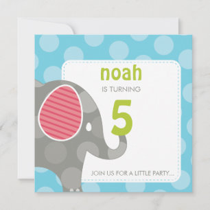 BIRTHDAY PARTY ERSUCHT: Elefant + Nummer 4SQ Einladung