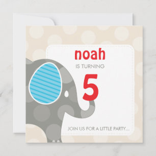 BIRTHDAY PARTY ERSUCHT: Elefant + Nummer 4SQ Einladung