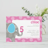 BIRTHDAY PARTY ERSUCHT: Elefant + Nummer 5L Einladung (Stehend Vorderseite)