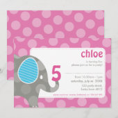 BIRTHDAY PARTY ERSUCHT: Elefant + Nummer 5L Einladung (Vorne/Hinten)