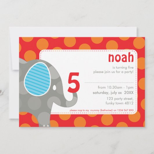 BIRTHDAY PARTY ERSUCHT: Elefant + Nummer 6L Einladung (Vorderseite)