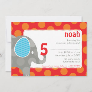 BIRTHDAY PARTY ERSUCHT: Elefant + Nummer 6L Einladung