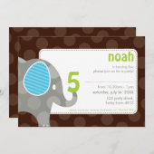 BIRTHDAY PARTY ERSUCHT: Elefant + Nummer 7L Einladung (Vorne/Hinten)