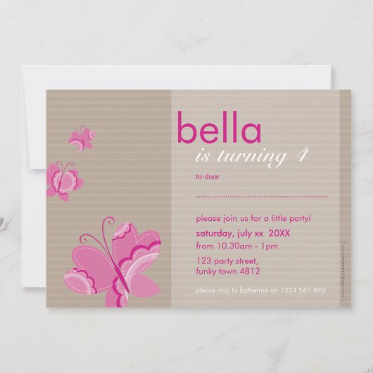 BIRTHDAY PARTY ERSUCHT:: Flutterby-Schmetterling 5 Einladung (Rückseite)