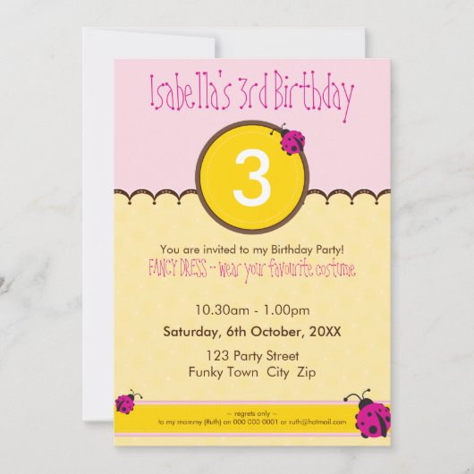 BIRTHDAY PARTY ERSUCHT: ladybird 1P Einladung (Vorderseite)