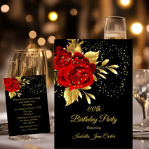 Birthday Party Exotic Rote Rose Black Floral Gold