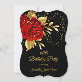 Birthday Party Exotic Rote Rose Black Floral Gold Einladung (Vorderseite)
