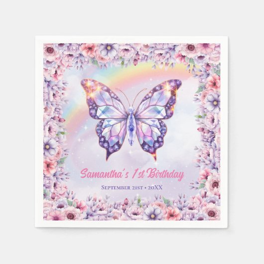 Birthday Party Feenschloss Unicorn und Rainbows Serviette (Vorderseite)