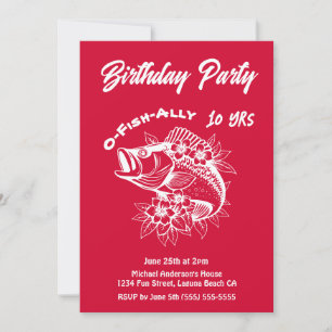 Birthday Party Fish Hawaiian Cherry Red Einladung