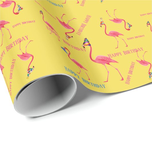 Birthday Party Flamingos Paper Geschenkpapier (Rolleneckpunkt)
