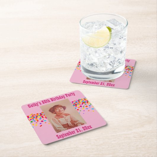 Birthday Party Foto Gefallen Pink Girly Rechteckiger Pappuntersetzer (Vor Ort)