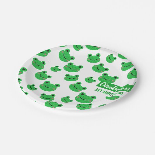 Birthday Party Frog Modernes Muster Pappteller (Schrägansicht)