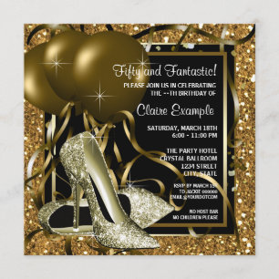Birthday Party für Frauen in Schwarz und Gold Einladung