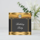Birthday Party für Frauen in Schwarz und Gold Einladung (Stehend Vorderseite)