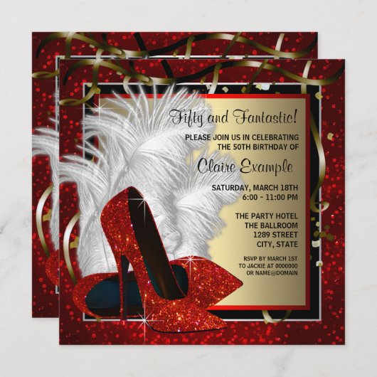 Birthday Party für Frauen in Schwarz und Rot Einladung (Vorne/Hinten)