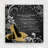 Birthday Party für Frauen mit Black Gold Shoe Einladung