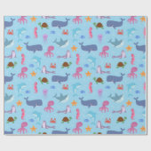 Birthday Party für Meerestiere Geschenkpapier (Flach)