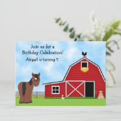 Birthday Party für niedliches Pferd und Rote Barn  Einladung (Stehend Vorderseite)