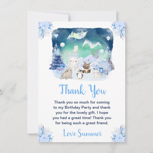 Birthday Party für Nordlichter Arktische Tiere Dankeskarte (Vorderseite)