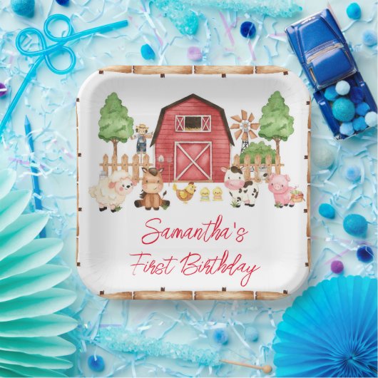 Birthday Party für rote Landtiere Pappteller (Party)