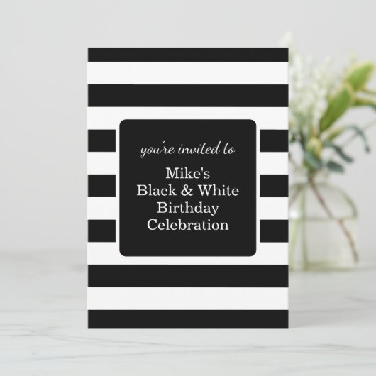 Birthday Party für Schwarze und Weiße Mans Einladung (Stehend Vorderseite)