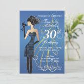 Birthday Party Girl in Blue Einladung (Stehend Vorderseite)