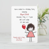 Birthday Party Girl mit Red Balloon Einladung (Stehend Vorderseite)
