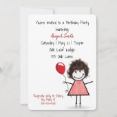 Birthday Party Girl mit Red Balloon Einladung (Vorderseite)