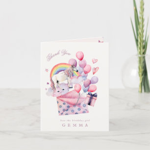 Birthday Party Girl Rainbow Balloons Unicorn Pink Dankeskarte