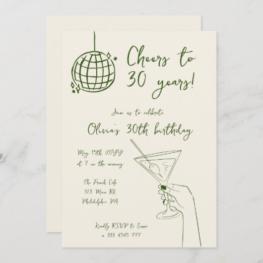 Birthday Party Giro Cocktail Parco Tassino Einladung (Vorne/Hinten)