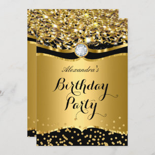 Birthday Party Glitzer Gold Black Confetti Einladu Einladung
