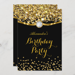 Birthday Party Glitzer Gold Black Einladung