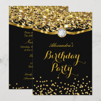 Birthday Party Glitzer Gold Black Einladung