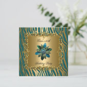 Birthday Party Gold Aquamarin Blue Floral Frauen 5 Einladung (Stehend Vorderseite)