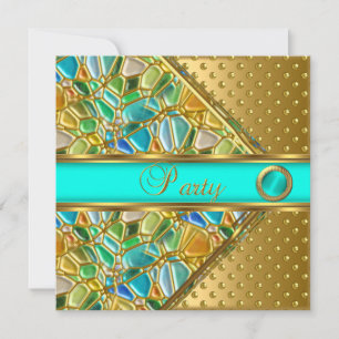 Birthday Party Gold Aquamarin Blue Gold Spot Mosia Einladung