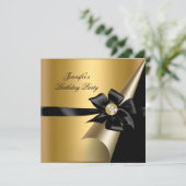 Birthday Party Gold Black Bow Diamond Image Einladung (Stehend Vorderseite)