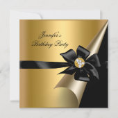 Birthday Party Gold Black Bow Diamond Image Einladung (Vorderseite)