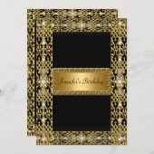 Birthday Party Gold Black jedes Alter Einladung (Vorne/Hinten)