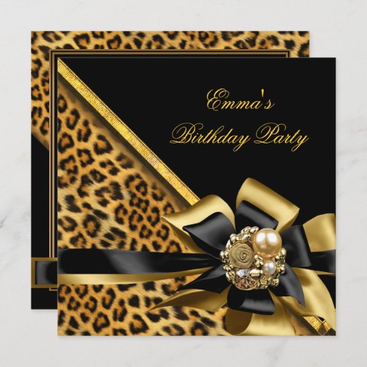 Birthday Party Gold Black Leopard Image Einladung (Vorne/Hinten)