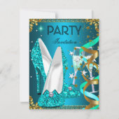 Birthday Party Gold Blue Shoes Einladung (Vorderseite)